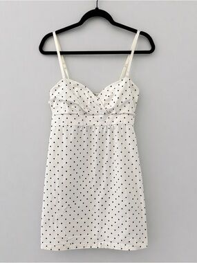 Volcom White Polka Dot Mini Dress Cotton Spandex Fit & Flare Summer Size L